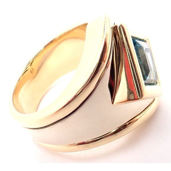 Authentic! Marina B 18k Yellow And White Gold Large Blue Topaz Ring - Picture 2 of 8